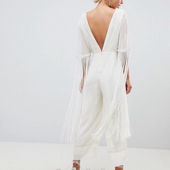 ASOS Pants - Embroidered long fringe sleeve jumpsuit